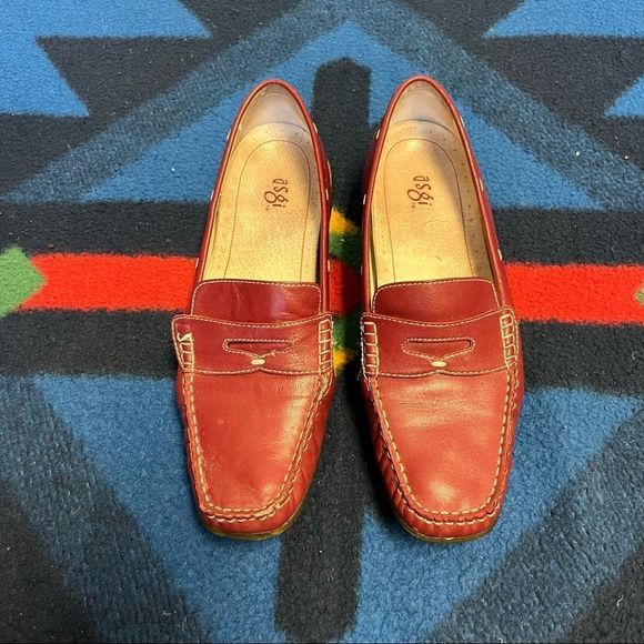 ASGI Penny Loafers in Red Leather (9.5) - Picture 1 of 6